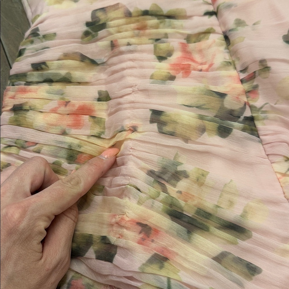 IEENA FOR MAC DUGGAL
Light Pink Floral Print Asymmetrical Ruffle Hem Dress - Picture 15 of 15